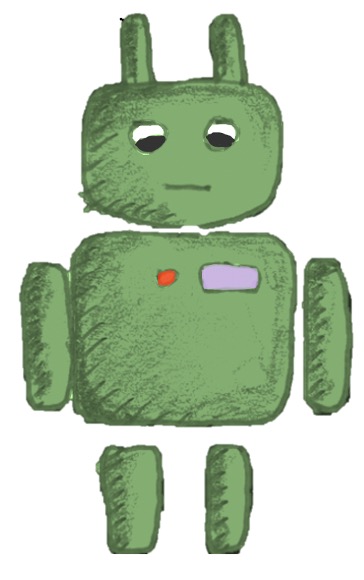 Tegning av en robot, en av karakterene i studentenes videoer