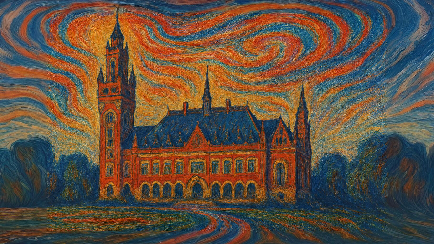  An AI generated Munch painting of the Peace Palace