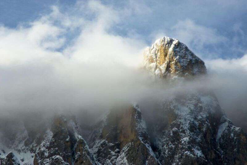 mountain, sky, fog