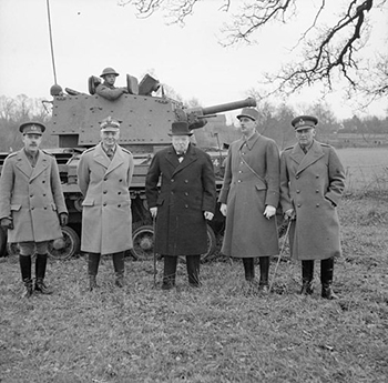 Winston Churchill with other Allied Commanders following the Cruiser Mk IIA CS (A10) tank demonstration.