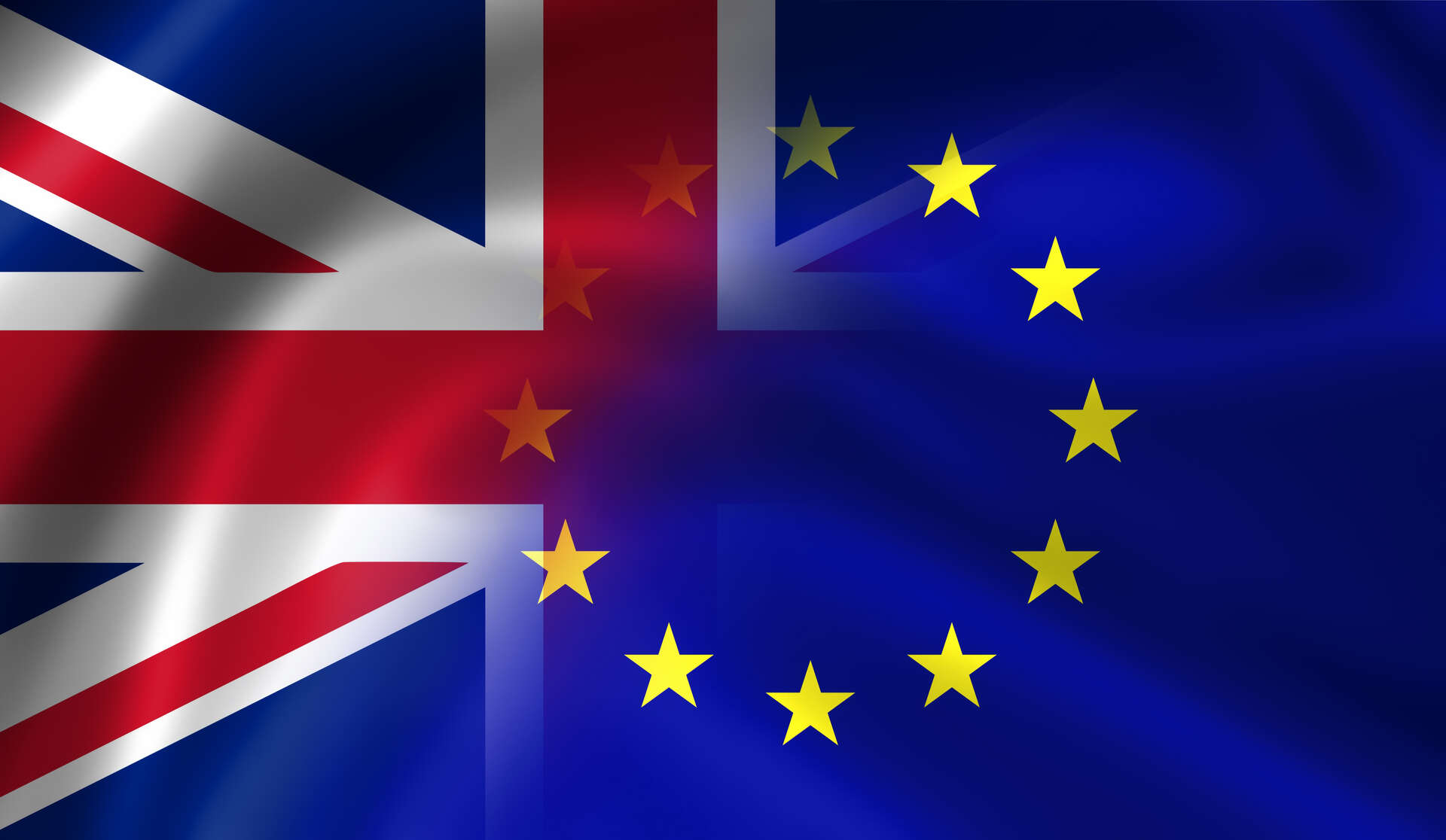 Illustrasjon av storbritannias flagg og EU-flagg.