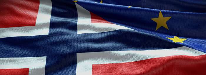 Illustrasjon av norsk flagg og EU flagg.