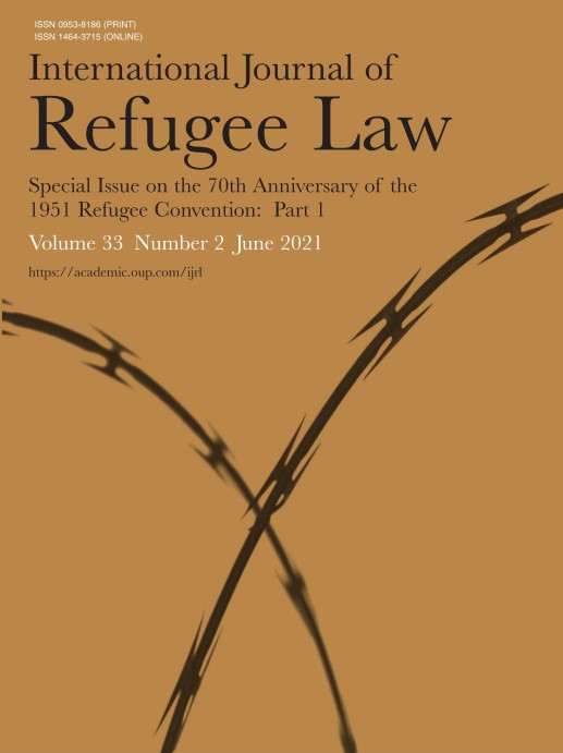 Image displays the cover of the International Journal of Refugee Law.