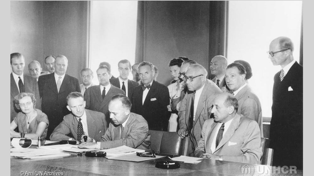 Picture of the signing of the 1951 Refugee Convention.