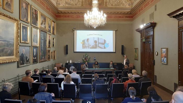 Photo from the 'Voices' portion of the event where (from left) Laura Létourneau-Tremblay, Feroz Mehmood Shah and Jan Grue shared their experiences and reflections on diversity in Norwegian academia. 