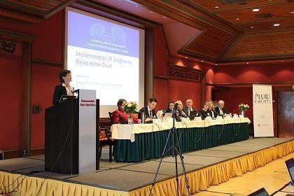 Judge Helen Keller speaks during Session III on the implementation of judgments of the European Court of Human Rights.