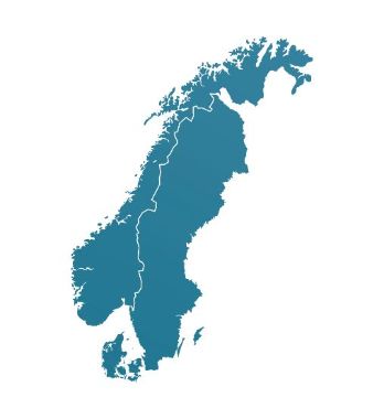 Kartutsnitt av Norge, Sverige og Danmark