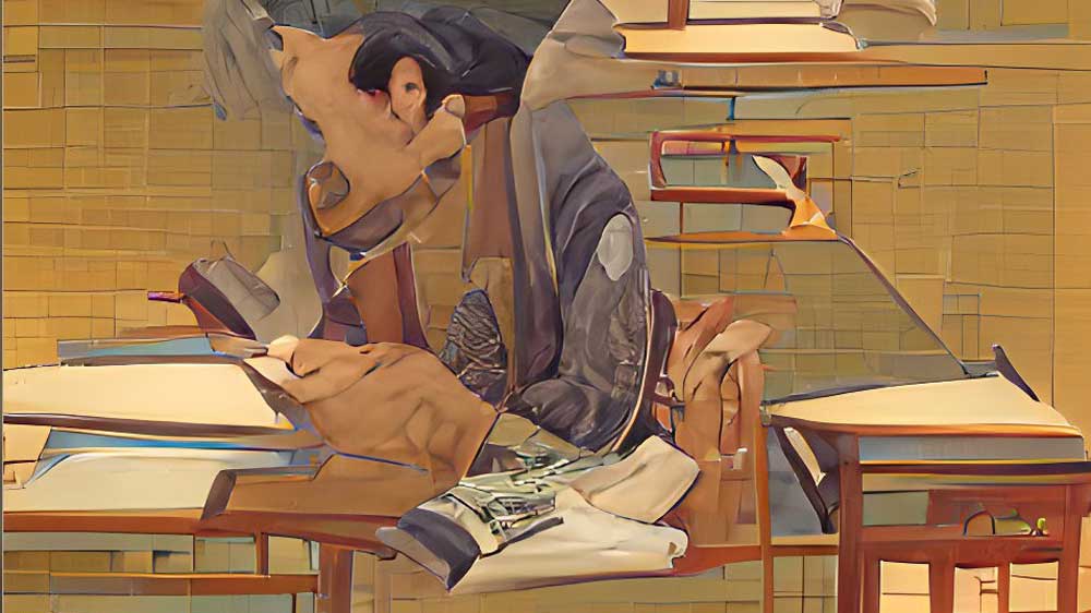 Kubistisk maleri av kvinne som sitter og leser