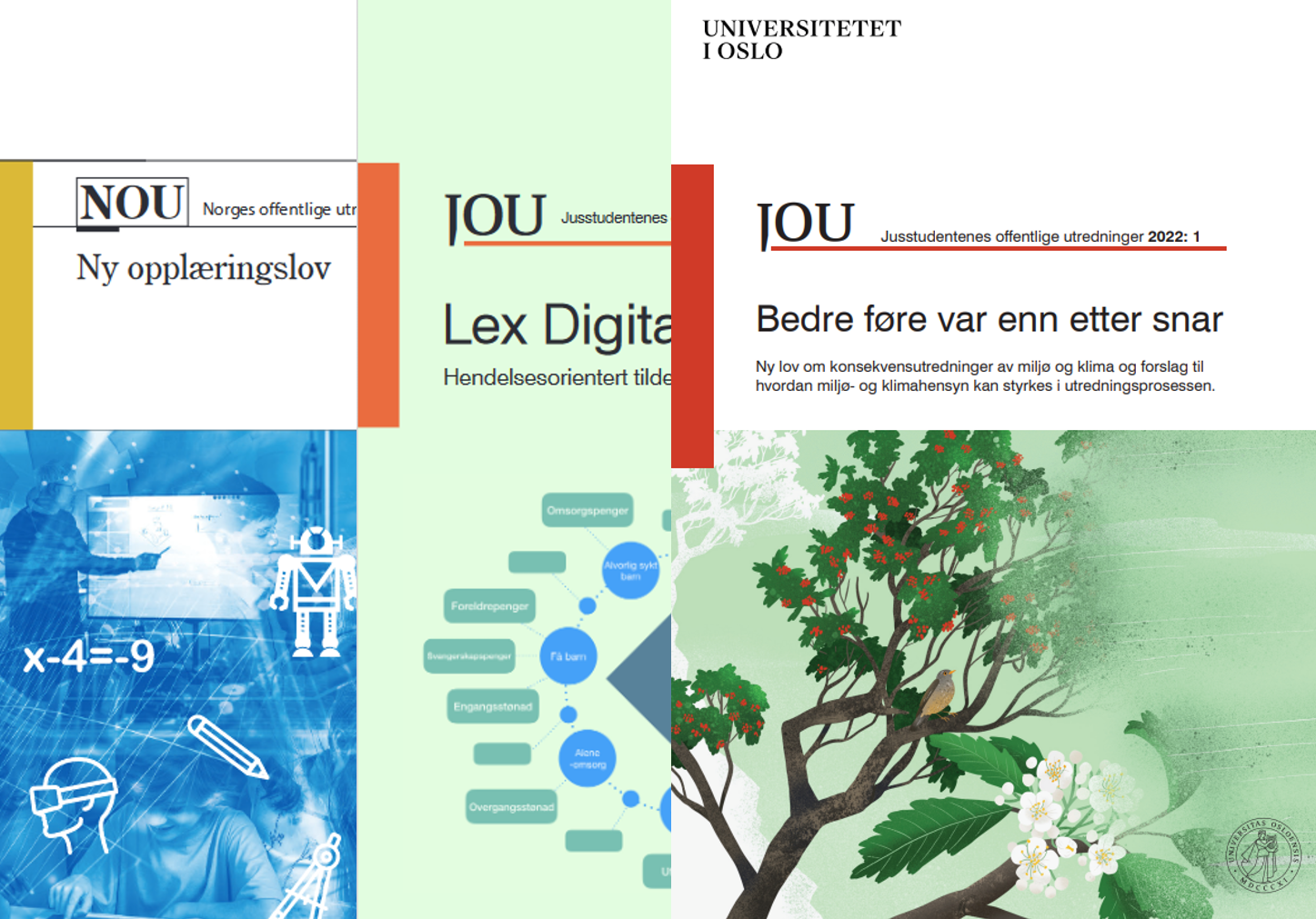 Illustrasjon av en Jusstudentens offentlig utredning og en Norges offentlig utredning. 