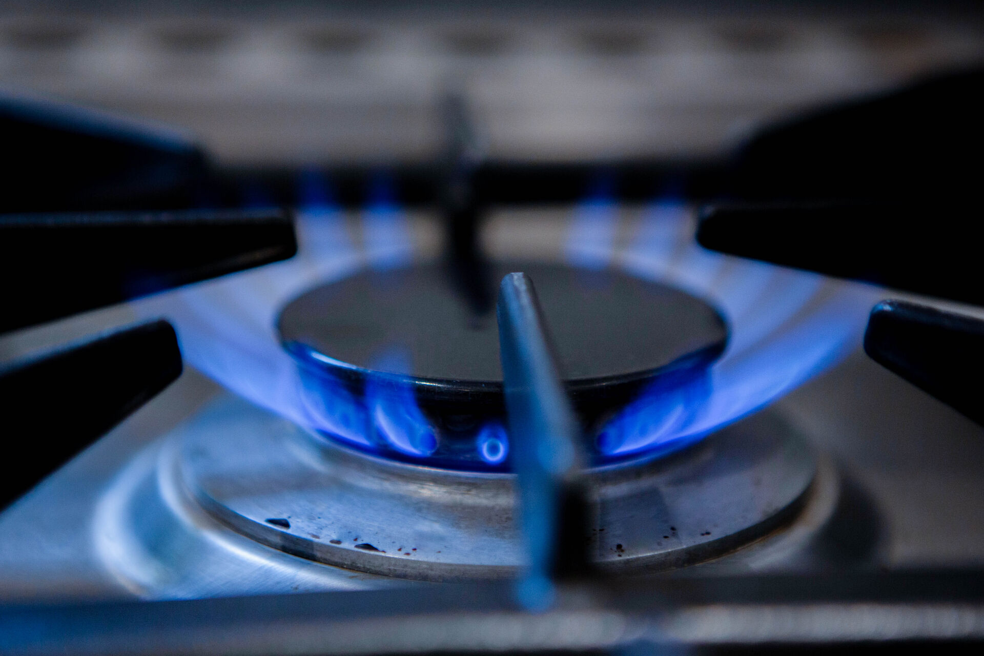 Blue flames on a gas stove