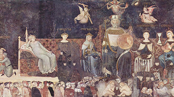 Painting by Lorenzetti Ambrogio titled "Allegory of Good Government".