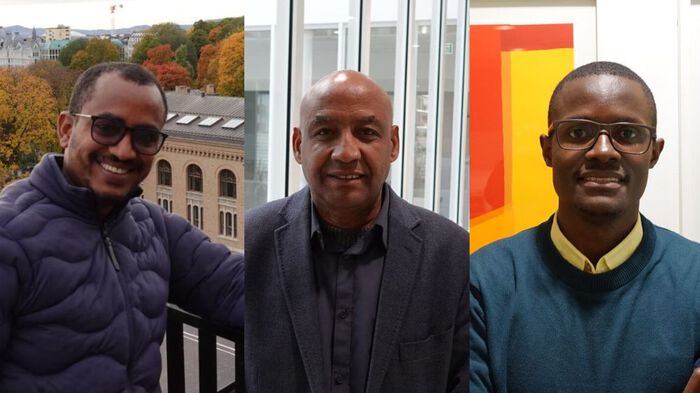 Picture of guest reseachers Mesfin Beyene, Tsegai Berhane Ghebretekle and Brian Kibirango