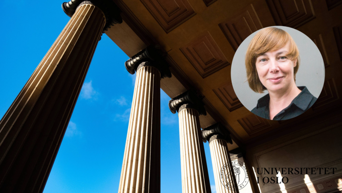 Bilde av UIO bygning og Raluca Grosescu