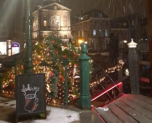 Bildet kan inneholde: bygning, vindu, juletre, julepynt, snø.